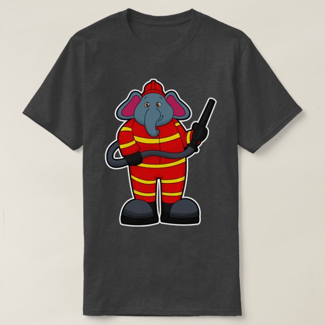 Camiseta Elefante como Bombeiro com Mangueira (Frente do Design)