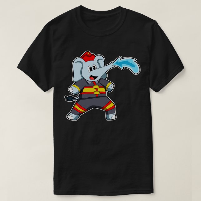 Camiseta Elefante como Bombeiro com mangueira 3 (Frente do Design)