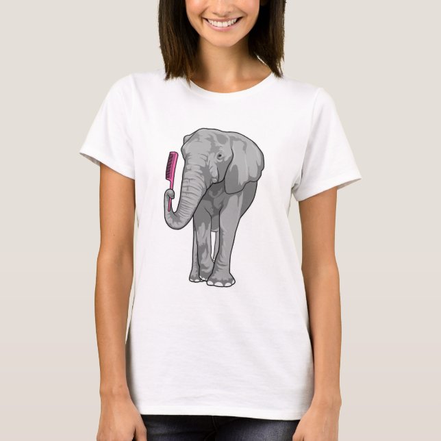 Camiseta Elefante como cabeleireiro com Comb (Frente)