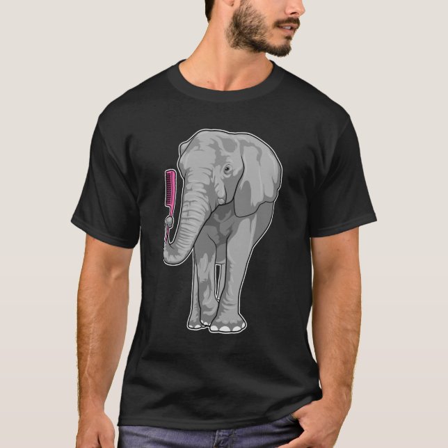 Camiseta Elefante como cabeleireiro com Comb (Frente)