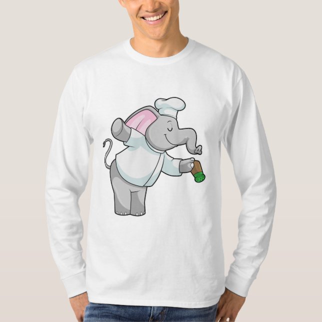 Camiseta Elefante como cozinheiro com agitador de sal (Frente)