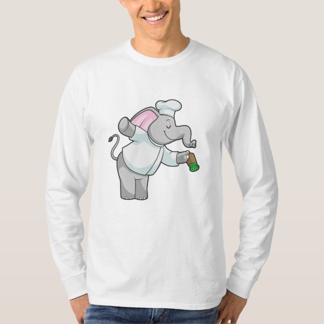 Camiseta Elefante como cozinheiro com agitador de sal (Frente)