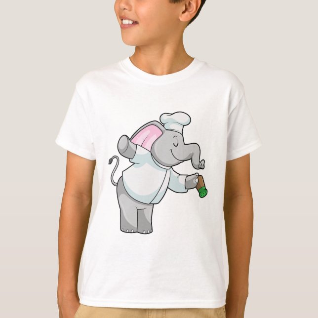 Camiseta Elefante como cozinheiro com agitador de sal (Frente)