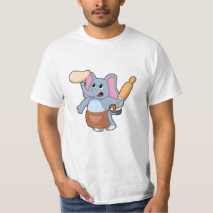Camiseta Elefante como cozinheiro com Rolling pin & Dough