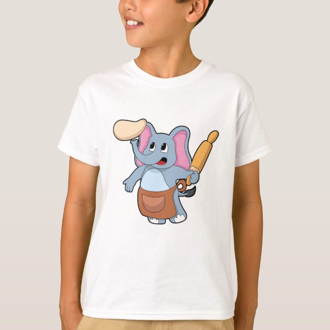 Camiseta Elefante como cozinheiro com Rolling pin & Dough (Frente)