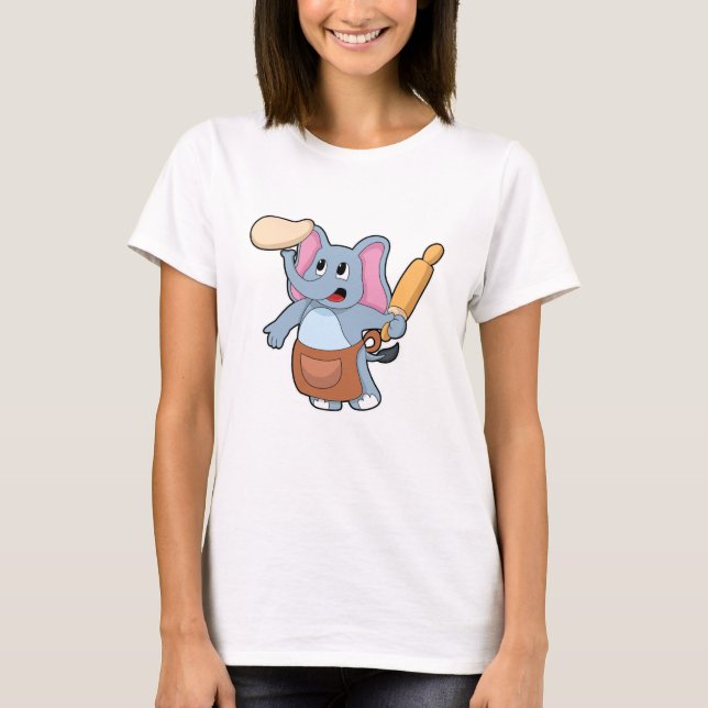Camiseta Elefante como cozinheiro com Rolling pin & Dough (Frente)