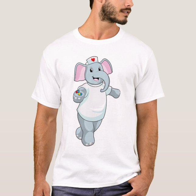 Camiseta Elefante como Enfermeira com Medicina (Frente)
