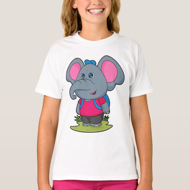 Camiseta Elefante como Hiker com mochila (Frente)