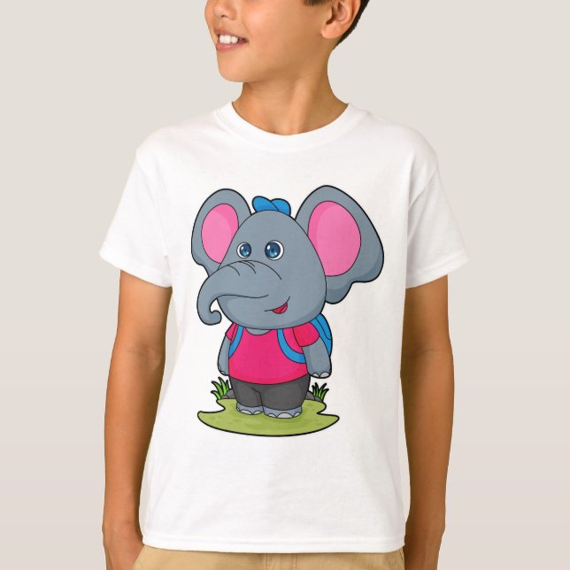 Camiseta Elefante como Hiker com mochila (Frente)