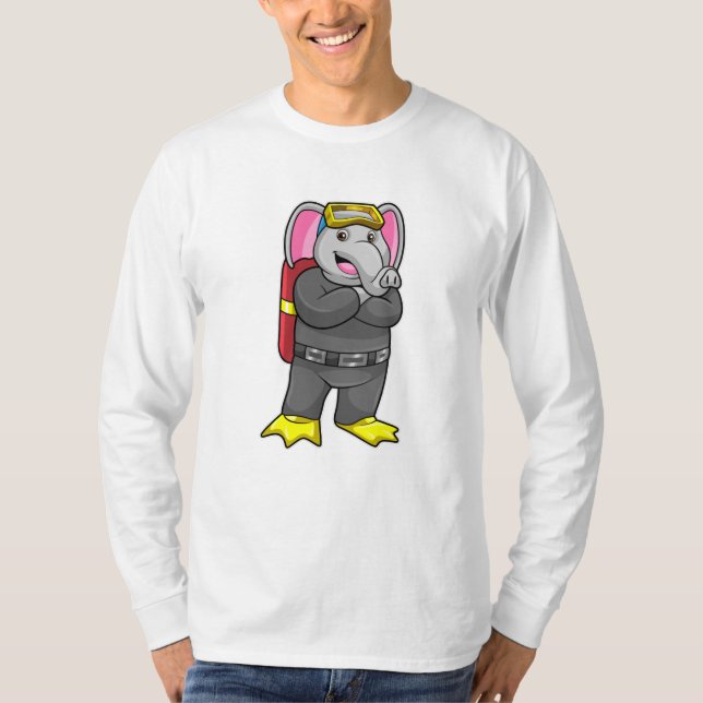 Camiseta Elefante como mergulhador com óculos de mergulho (Frente)