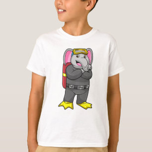 Camiseta Elefante como mergulhador com óculos de mergulho