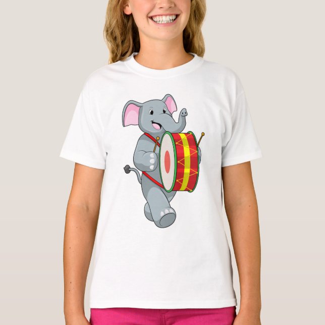 Camiseta Elefante como músico com tambor (Frente)