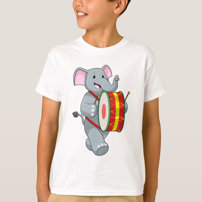 Camiseta Elefante como músico com tambor (Frente)