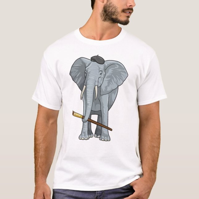 Camiseta Elefante como Pintor com Pincel (Frente)