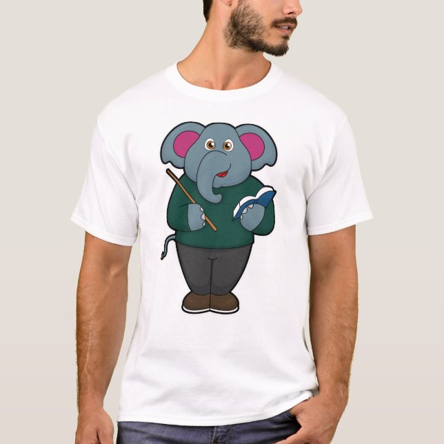 Camiseta Elefante como professor com livro e ponteiro (Frente)