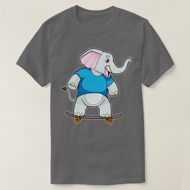 Camiseta Elefante como skater com skate (Frente do Design)