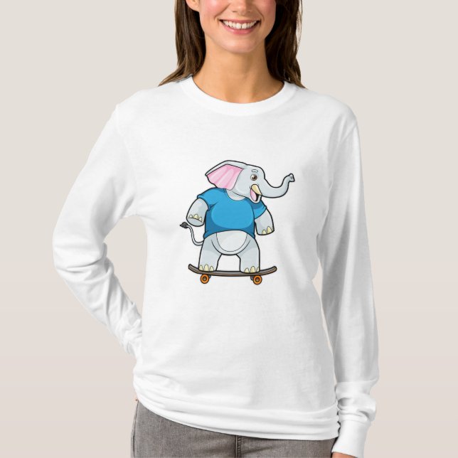 Camiseta Elefante como skater com skate (Frente)