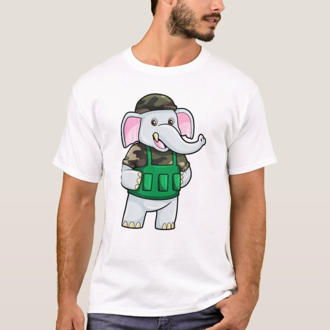 Camiseta Elefante como Soldado com Uniforme e Capacete (Frente)