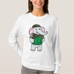 Camiseta Elefante como Soldado com Uniforme e Capacete
