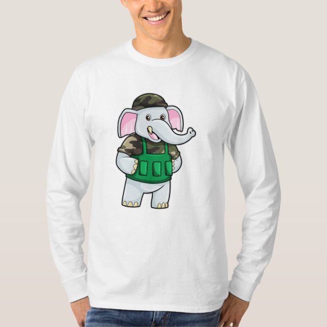 Camiseta Elefante como Soldado com Uniforme e Capacete (Frente)