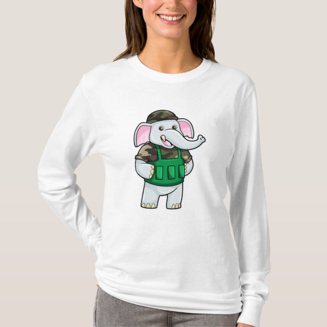 Camiseta Elefante como Soldado com Uniforme e Capacete (Frente)