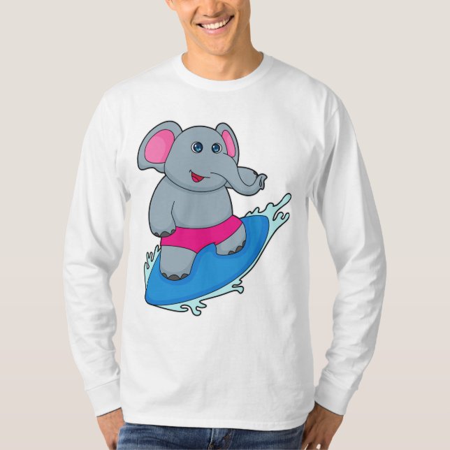 Camiseta Elefante como surfista com surfboard (Frente)