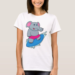 Camiseta Elefante como surfista com surfboard