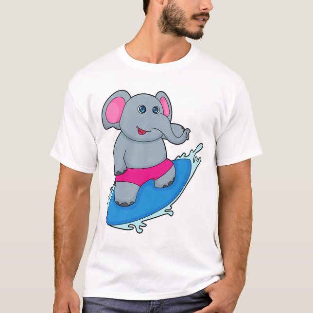 Camiseta Elefante como surfista com surfboard (Frente)