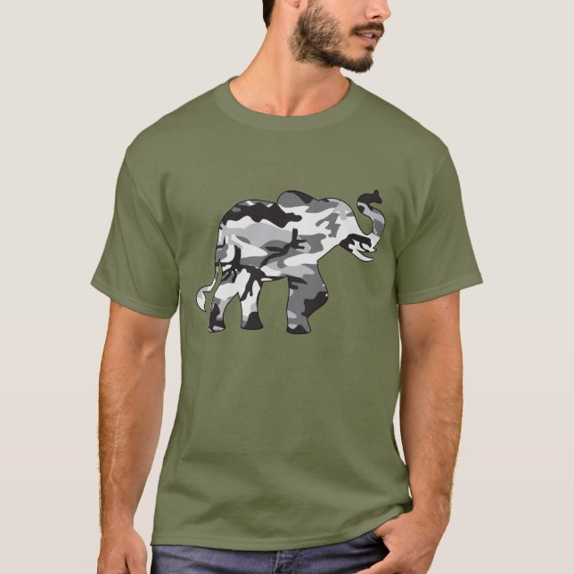 Camiseta Elefante composto por Camuflagem de cinzas (Frente)