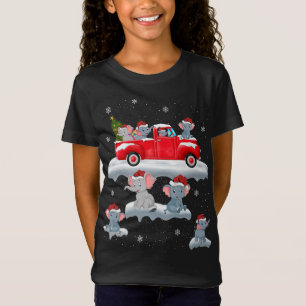 Camiseta Elefante Condutor de Árvore de Natal Elefante Verm