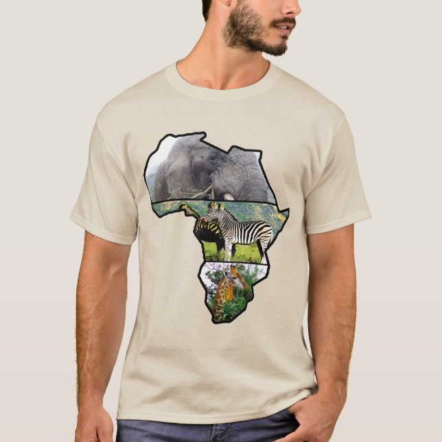 Camiseta Elefante Continente Africano, Zebra, Girafa (Frente)
