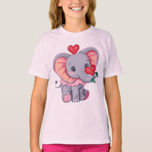 Camiseta Elefante de Cartoon Bonito com Animal Adorável