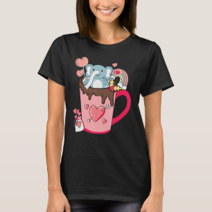 Camiseta Elefante de Dia de os namorados rosa feliz no café