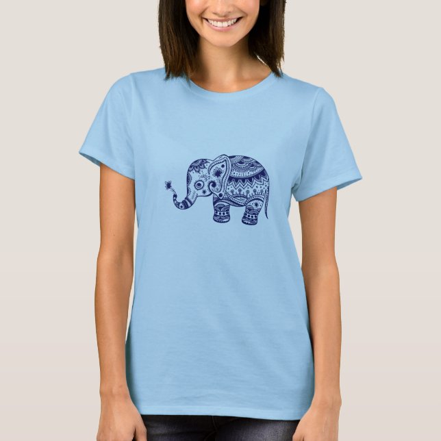 Camiseta Elefante De Flor Cortante marinho Azul (Frente)