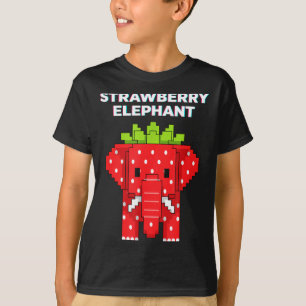 Camiseta Elefante de morango pixel art animal de selva fofo