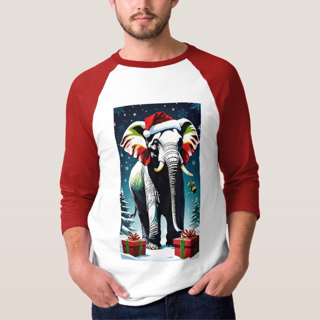 Camiseta Elefante De Natal Engraçado Em Santa Hat (Frente)