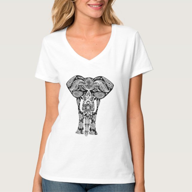 Camiseta Elefante de Padrão Henna  (Frente)