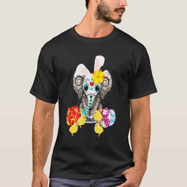 Camiseta Elefante De páscoa Com Orelhas De Coelhinhos E Ovo (Frente)