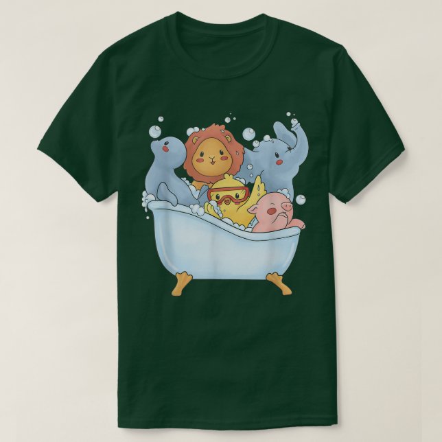 Camiseta Elefante De Porco Pintinho De Leão Em Bathtub Bath (Frente do Design)