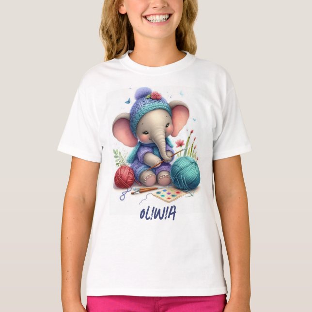 Camiseta Elefante de tricotagem com aquarela (Frente)