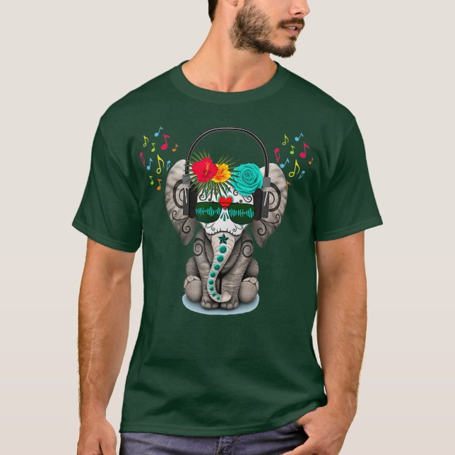 Camiseta Elefante Dj Com Fones de ouvido E Óculos De Sol (Frente)
