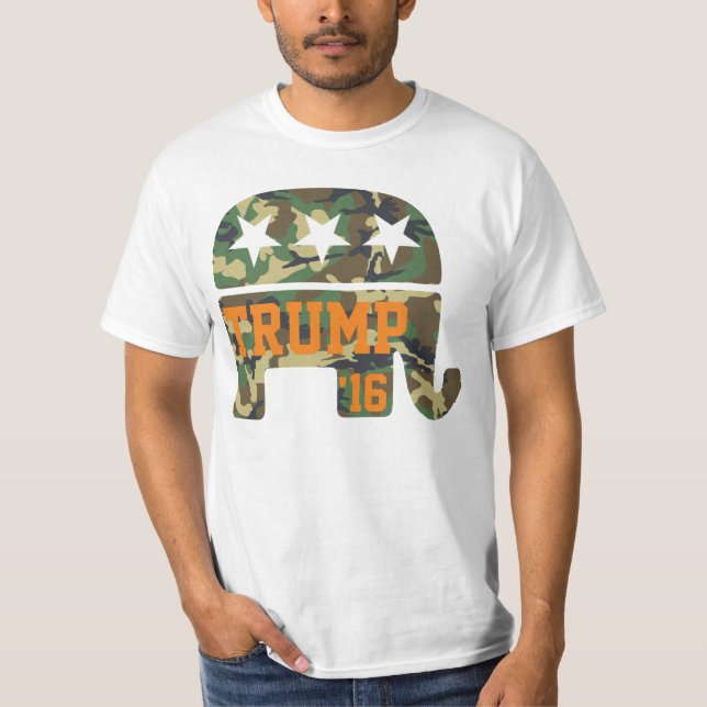 Camiseta Elefante do republicano da camuflagem do trunfo (Frente)