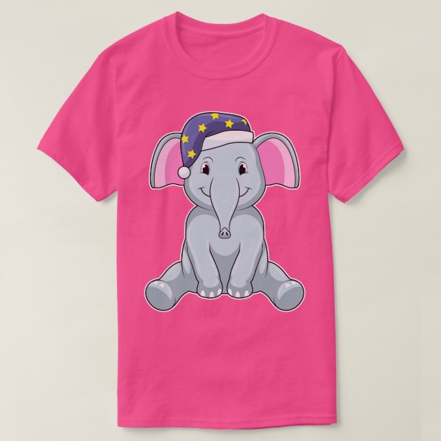 Camiseta Elefante dormindo com boné noturno (Frente do Design)