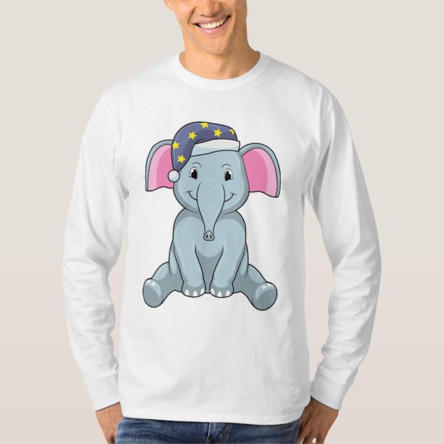 Camiseta Elefante dormindo com boné noturno (Frente)