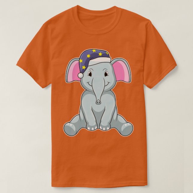 Camiseta Elefante dormindo com boné noturno (Frente do Design)
