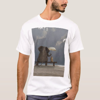 Camiseta elefante e cão sentam-se debaixo da chuva Gráfico 