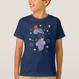Camiseta Elefante e Coelho no Balão Espacial Caprichoso