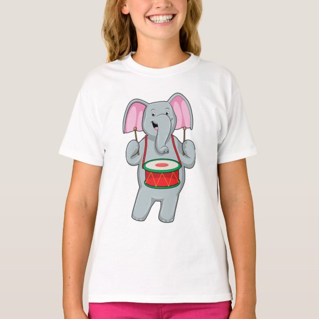 Camiseta Elefante em Música com Tambor (Frente)