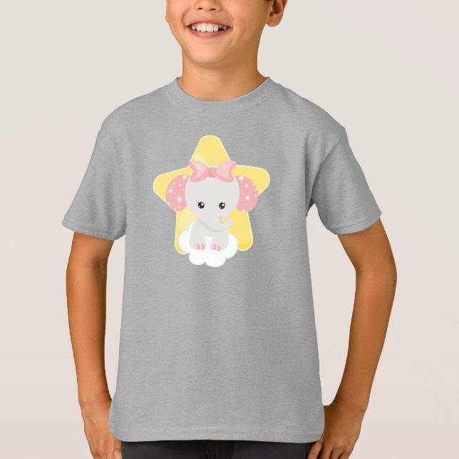 Camiseta Elefante Em Nuvem, Elefante Cute, Estrelas, Fita (Frente)