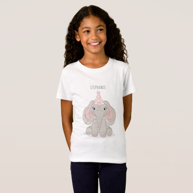 Camiseta Elefante em T-Shirt com chapéu de Festa de anivers (Frente Completa)